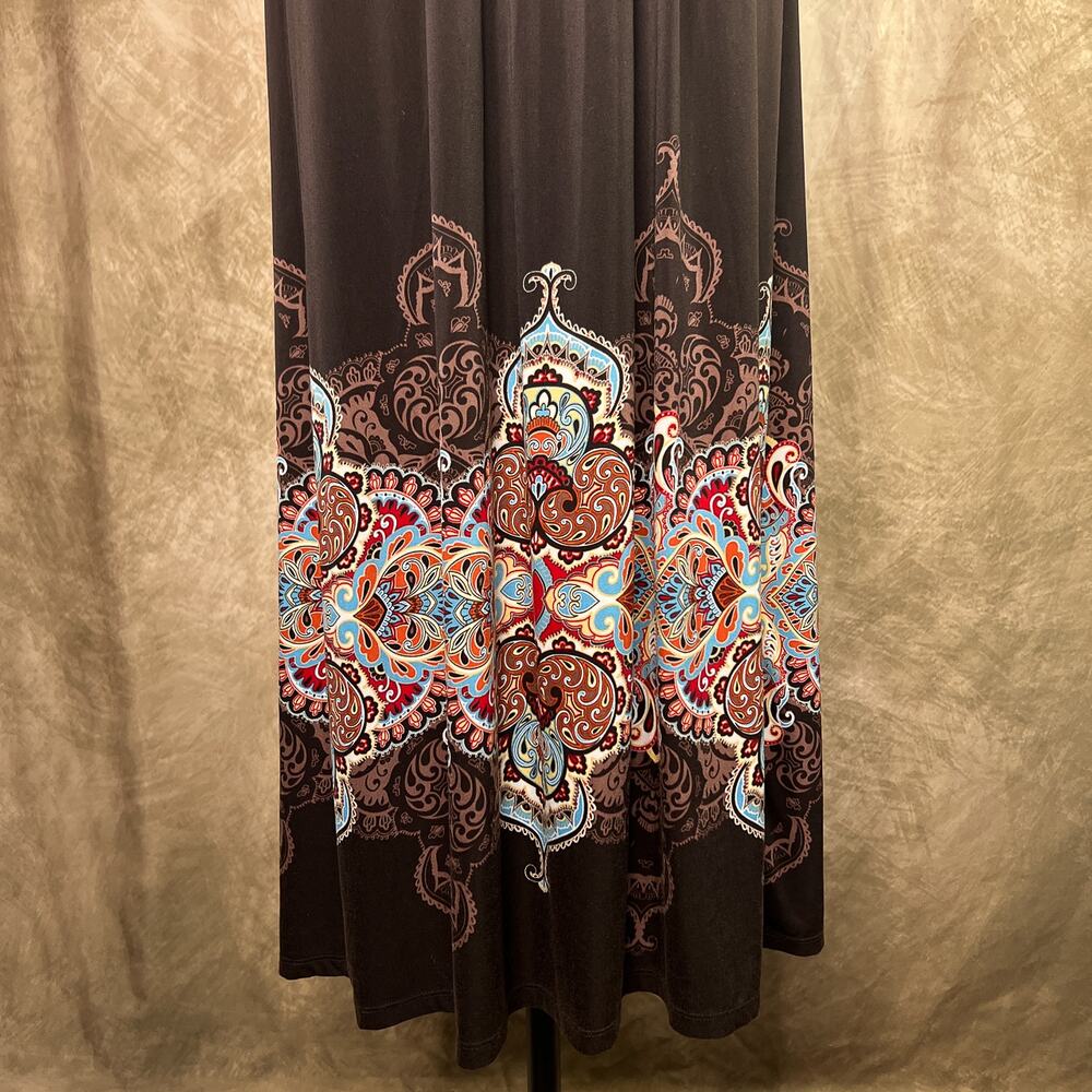 Y2K Boho Maxi Dress Paisley Brown Multicolor Sleeveless Empire Waist Summer - Picture 3 of 10